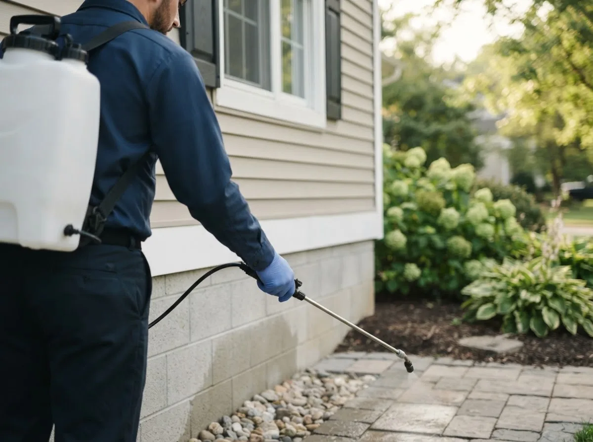 Pest control technician inspecting a home in Conley, GA